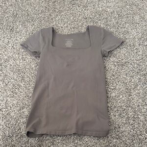 Free People Square Neck Short Sleeve Tee in Gray/Tan